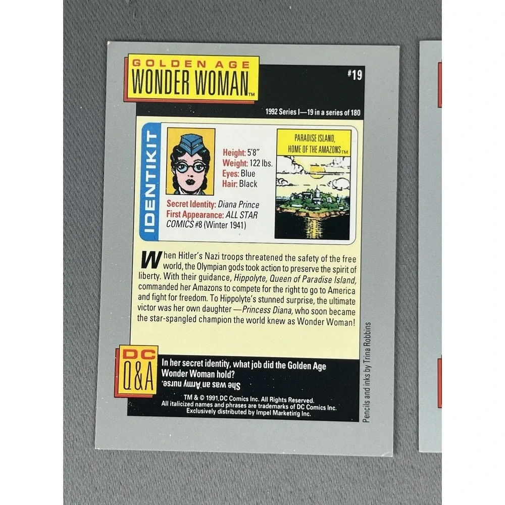 1991 DC Comic Cards WONDER WOMAN Hero Heritage Set Of 3